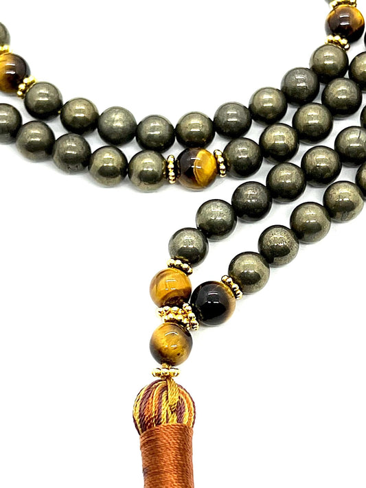 Manipura - Pyrite & Tiger’s Eye Mala Necklace – Solar Plexus & Sacral Chakra