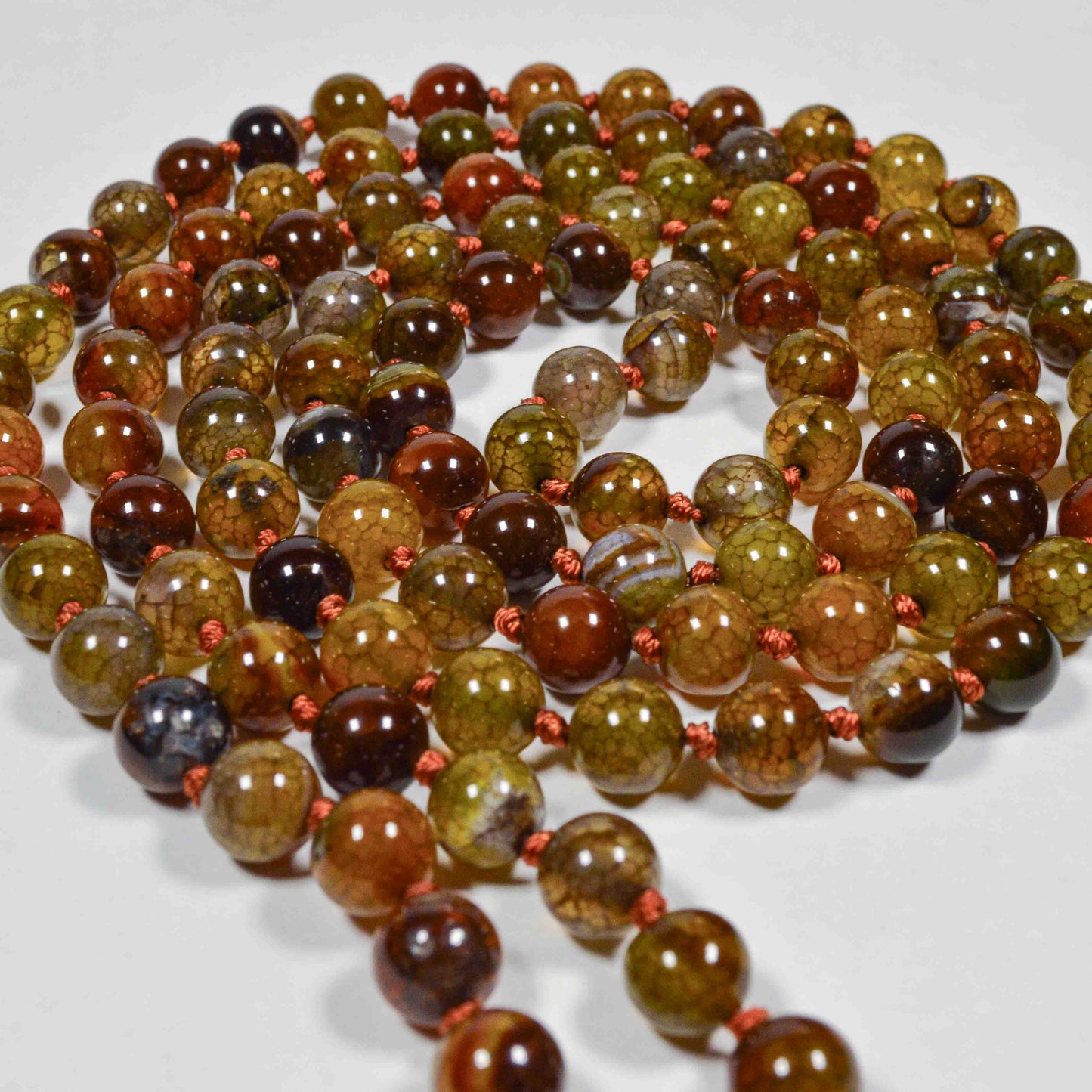 Coffee Dragon Vein Agate Mala Necklace | FALL Collection