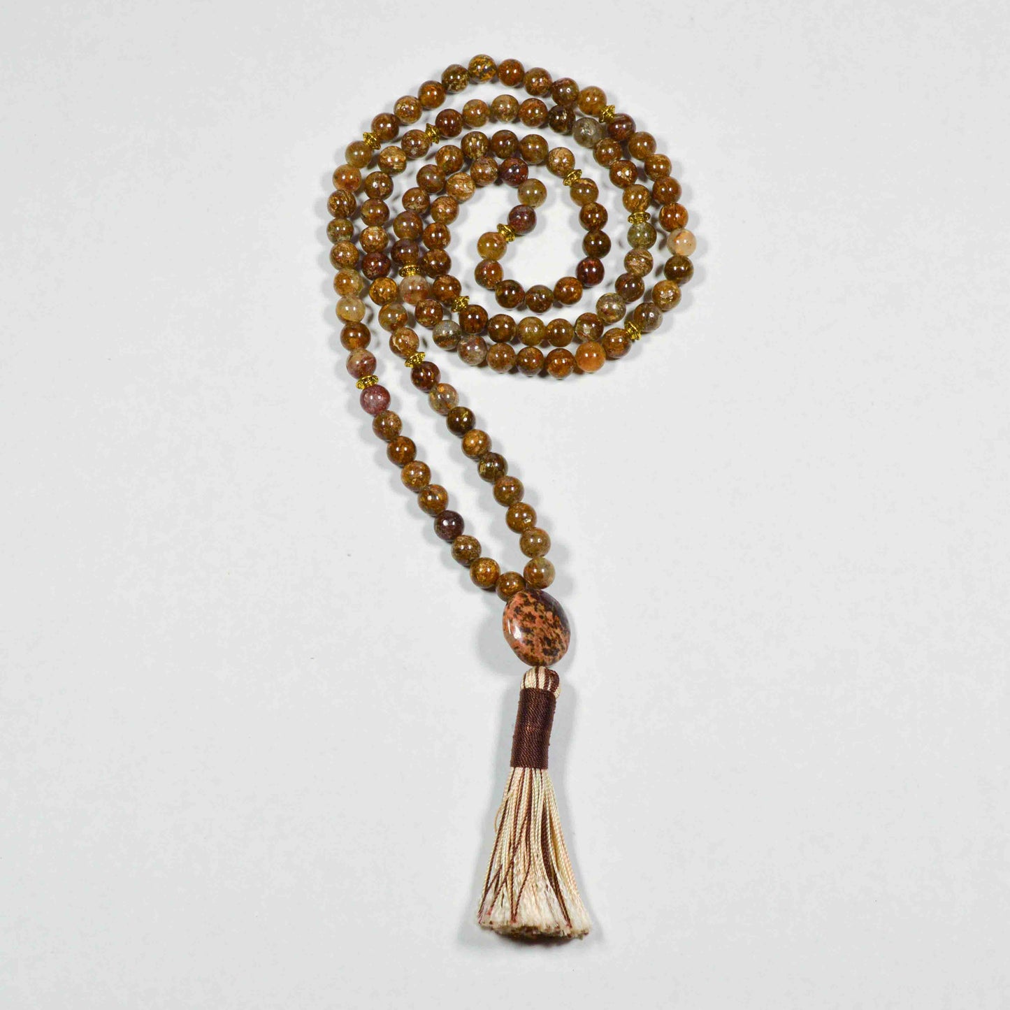 Gold Leaf Jasper Mala Necklace | FALL Collection