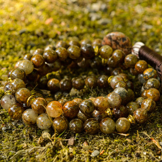 Gold Leaf Jasper Mala Necklace | FALL Collection