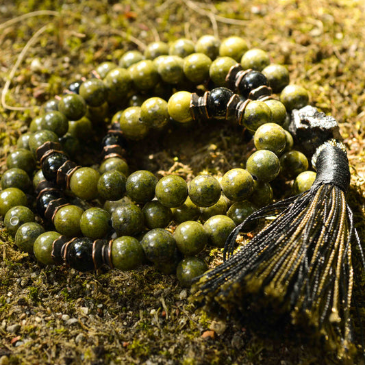 Green African Jade & Tourmaline Mala Necklace | FALL Collection