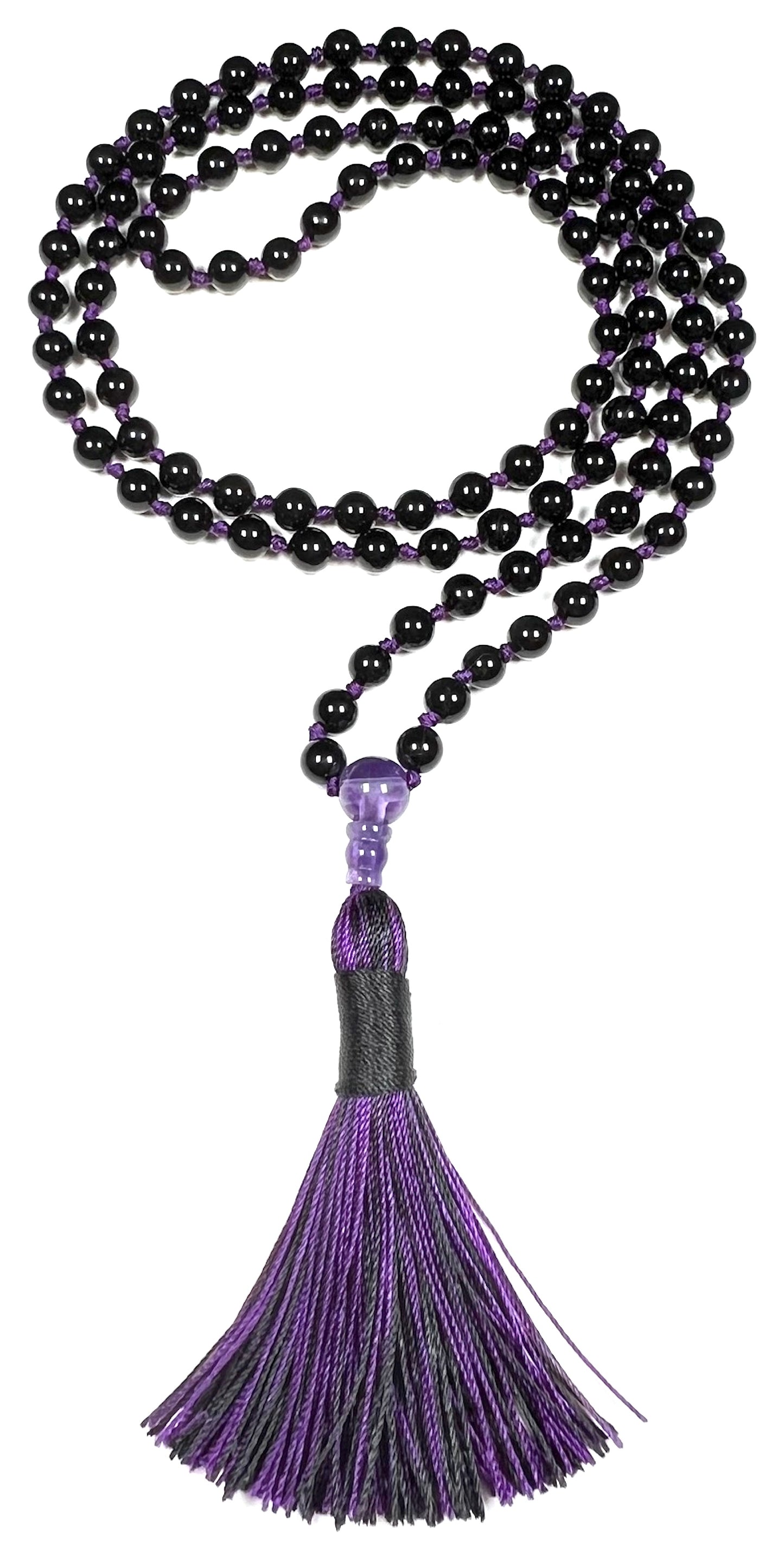 VESTA Black Tourmaline Mala Necklace | 108 Hand-Knotted Beads for Grounding, EMF Protection & Root Chakra Healing | Capricorn Birthstone | Handmade in USA