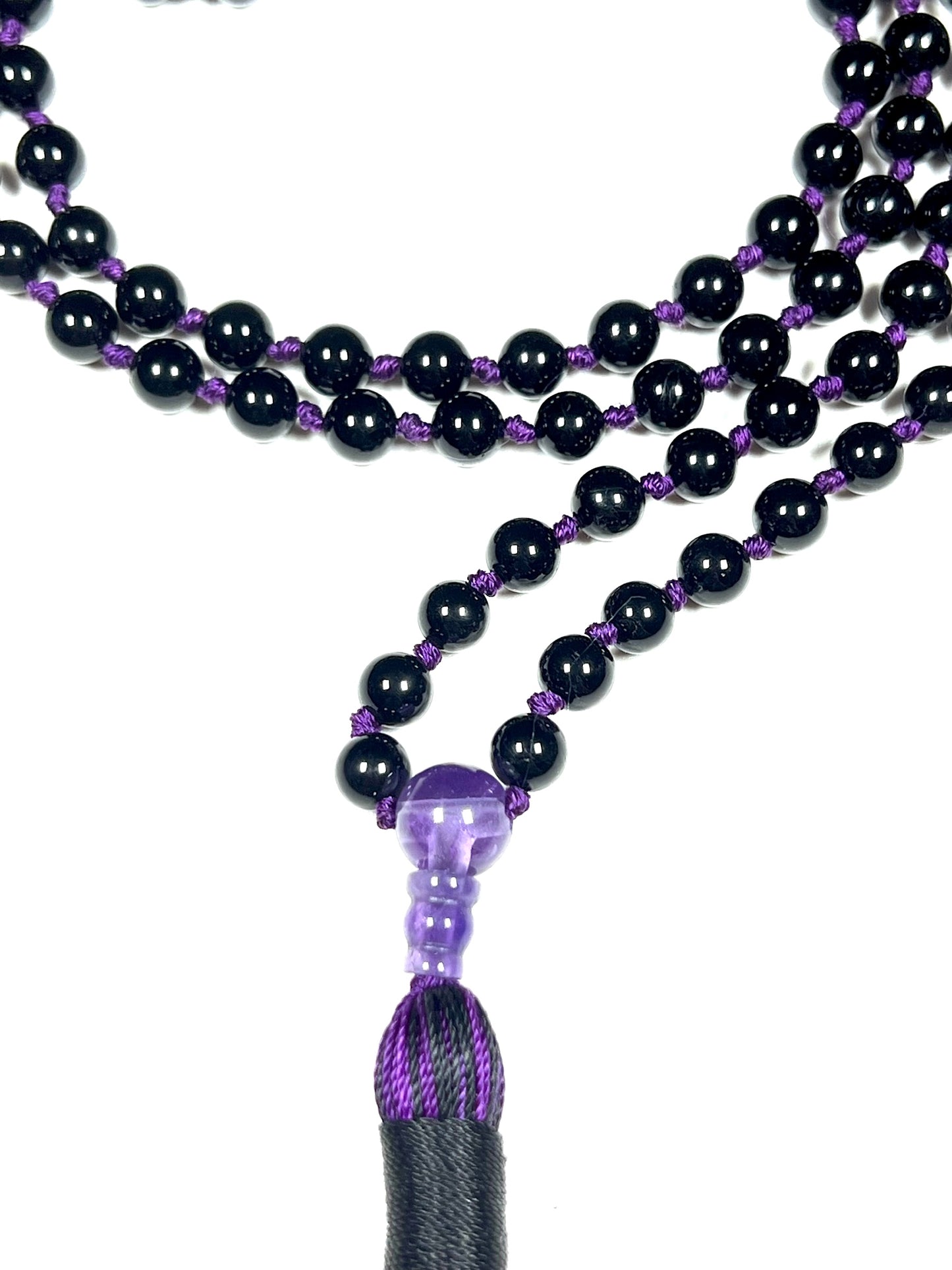 VESTA Black Tourmaline Mala Necklace | 108 Hand-Knotted Beads for Grounding, EMF Protection & Root Chakra Healing | Capricorn Birthstone | Handmade in USA