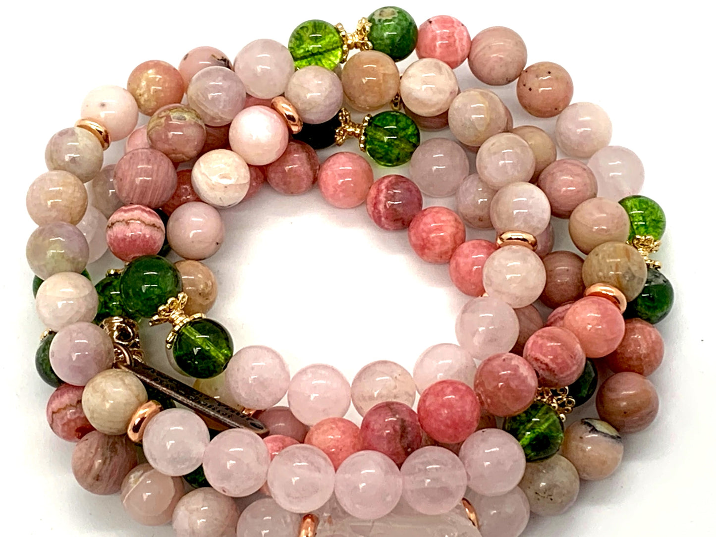 AMARA Collection Self Love Mala worn as luxury spiritual jewelry for heart chakra activation

