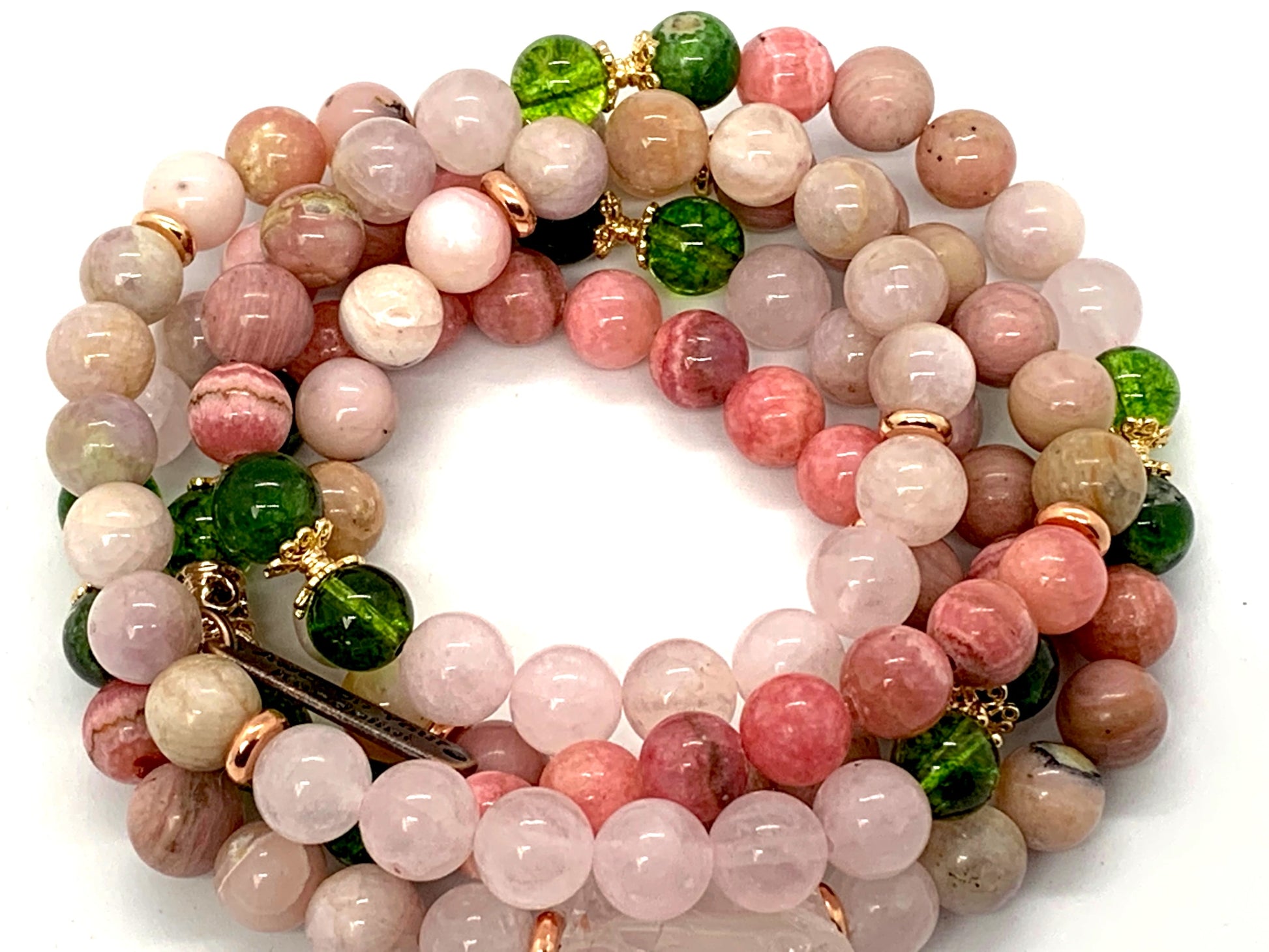AMARA Collection Self Love Mala worn as luxury spiritual jewelry for heart chakra activation
