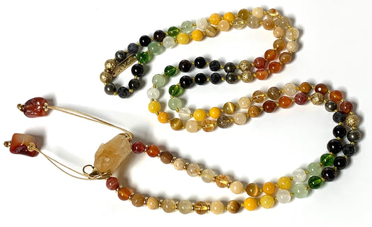 Solar Alchemy Manifestation Mala Necklace 108 beads SANKALPA Collection by AYK with golden gemstones