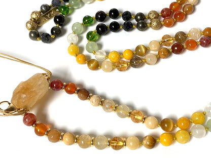 Hand-knotted 108 bead Solar Alchemy Manifestation Mala for manifestation and solar plexus chakra healing
