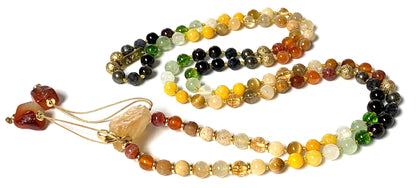  Solar Alchemy Mala Necklace with gold lava diffuser bead for intention setting and manifestation