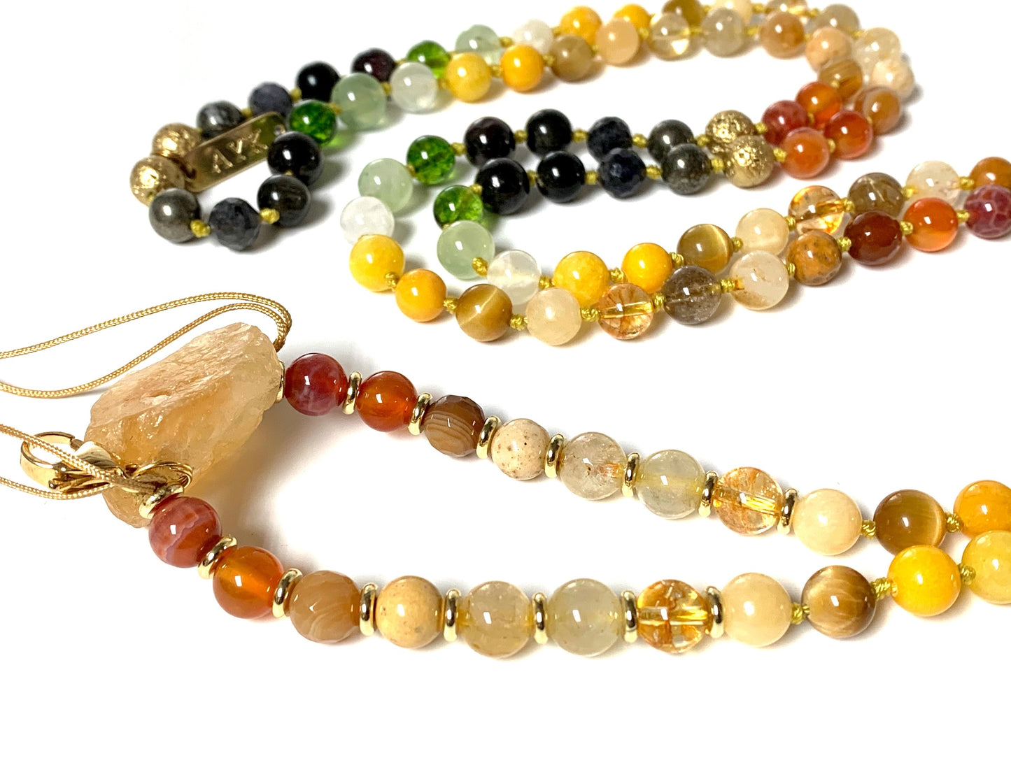 Complete view of 108 bead Solar Alchemy Manifestation Mala for meditation and solar energy healing