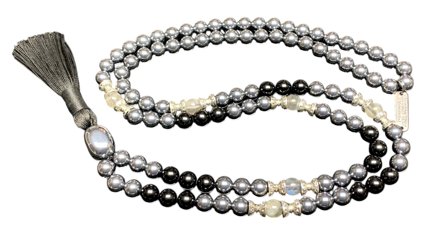 Tourmaline Terahertz Labradorite Mala VESTA Collection isolated on white background