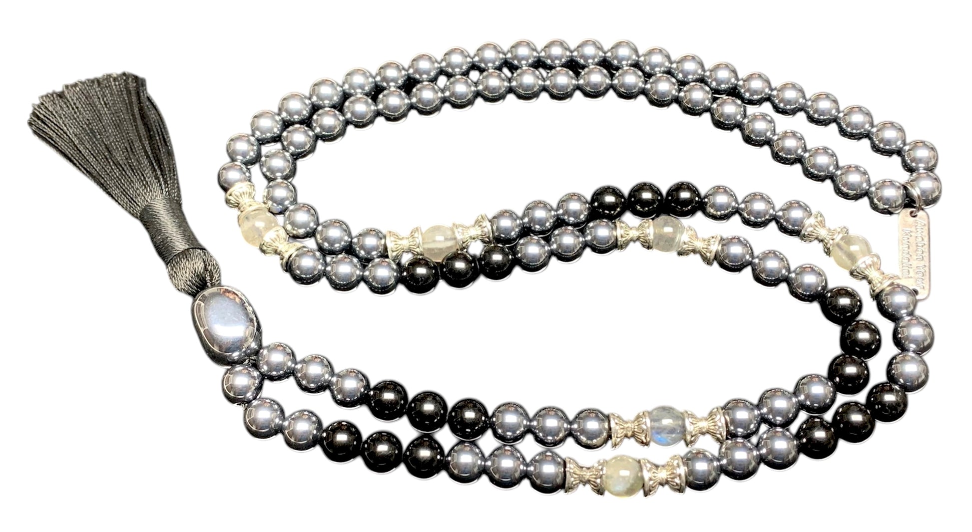 Tourmaline Terahertz Labradorite Mala VESTA Collection isolated on white background