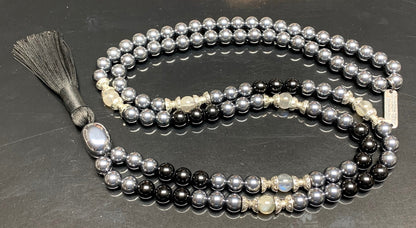 Tourmaline Terahertz Labradorite Mala Necklace 108 beads VESTA Collection by AYK with protective stones