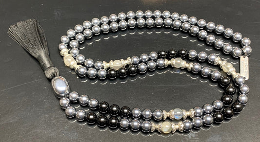 Tourmaline Terahertz Labradorite Mala Necklace 108 beads VESTA Collection by AYK with protective stones