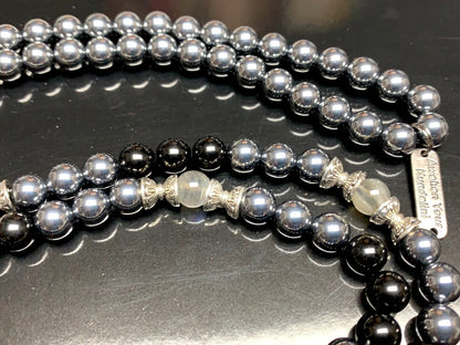 VESTA Collection Tourmaline Terahertz Labradorite mala worn as protective spiritual jewelry