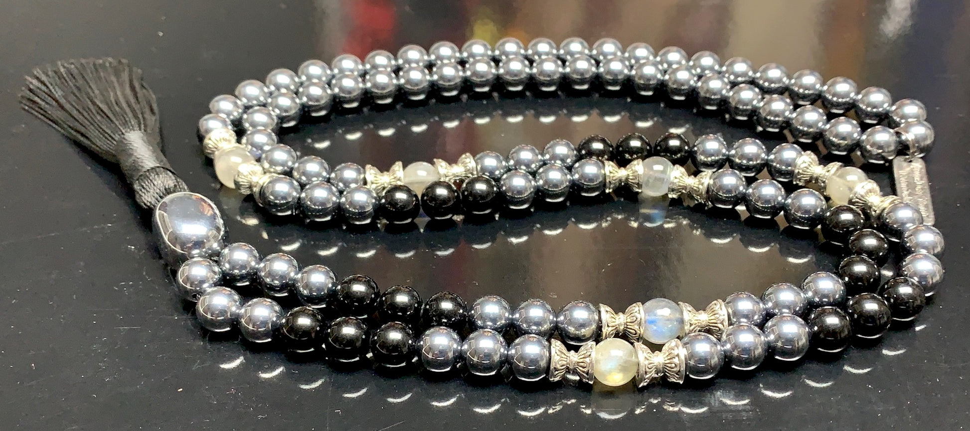 ourmaline Terahertz Labradorite Mala Necklace for meditation and energy protection by AYK