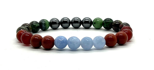 Ultimate Aries Zodiac Bracelet with 8mm birthstone beads - Aquamarine, Carnelian, Red Jasper, Hematite, Bloodstone, Ruby Zoisite