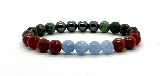 Close-up view of Aries zodiac bracelet showing natural stone textures and healing crystal beads