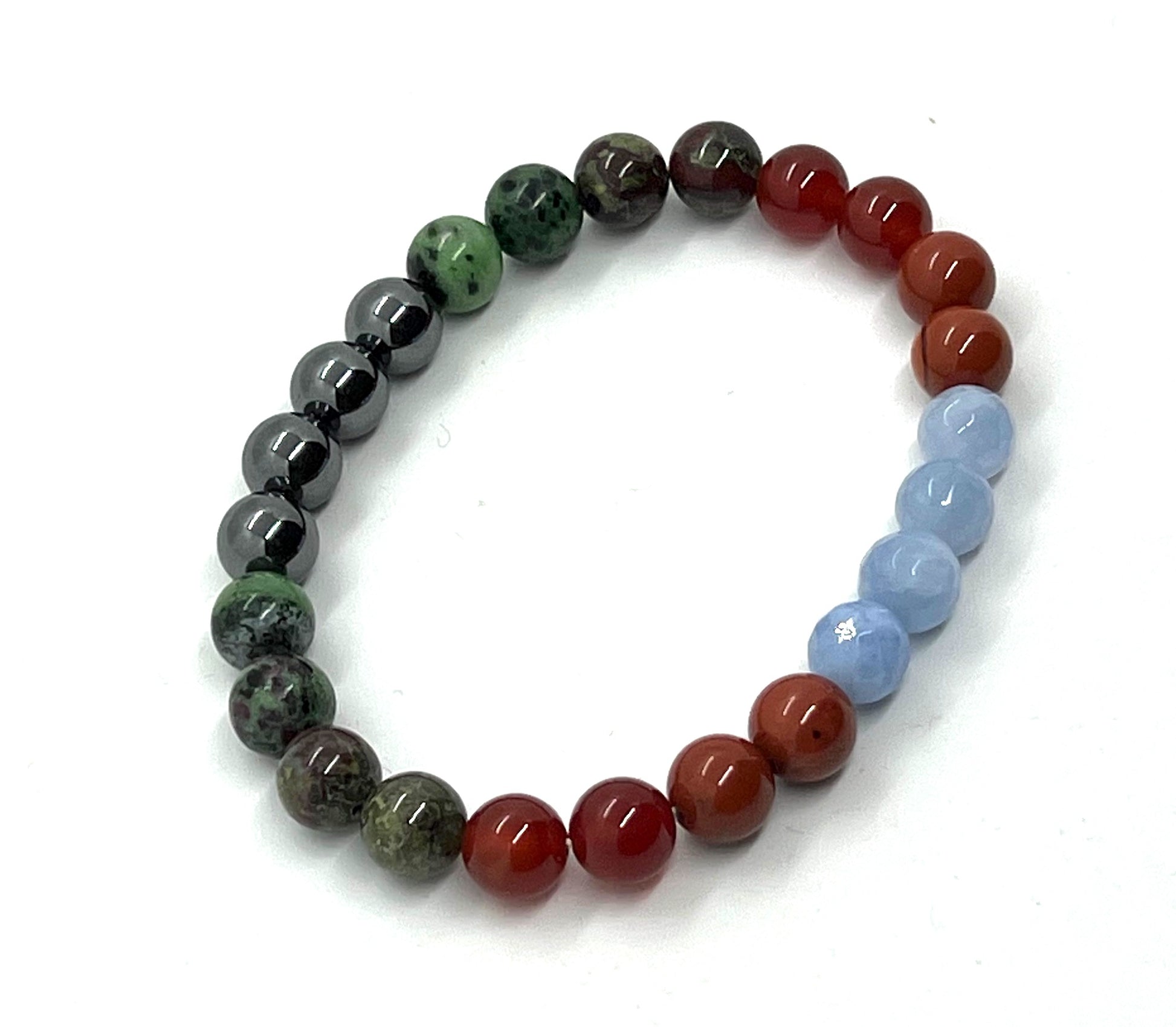 Detailed view of 8mm birthstone beads in Aries zodiac bracelet for courage and passion