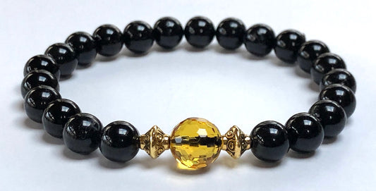 Black Tourmaline Citrine 8mm Stretch Bracelet VESTA Collection Root Solar Plexus Chakra Protection Abundance EMF Shield Handmade USA Natural Stone AYK