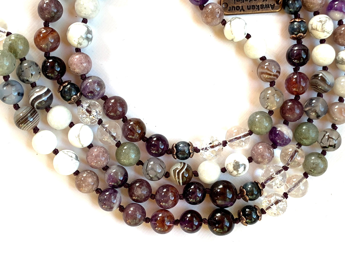 Hand-knotted 108 bead Sacred Crown Chakra Mala for divine connection and higher consciousness