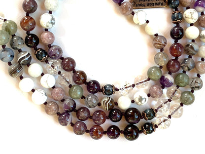 Hand-knotted 108 bead Sacred Crown Chakra Mala for divine connection and higher consciousness