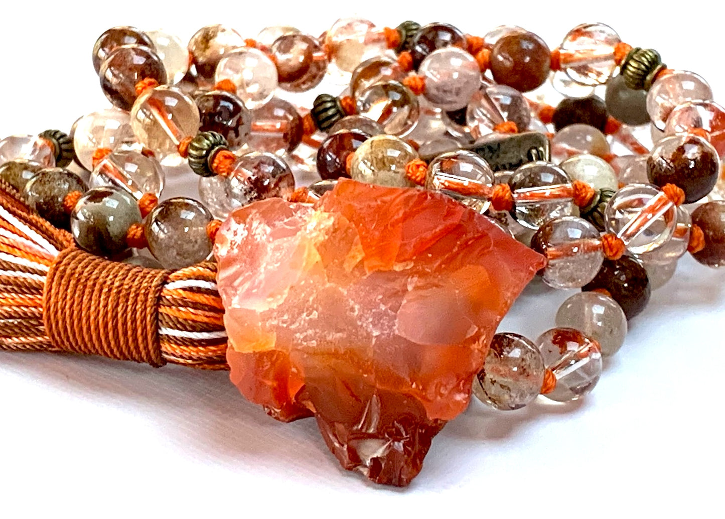 Hand-knotted 108 bead Vision Vitality Mala for third eye activation and sacral chakra energy