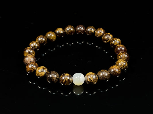 Balance & Harmony: Bronzite & Mother of Pearl Stretch Bracelet (8mm Beads) - Taurus & Gemini Birthstones