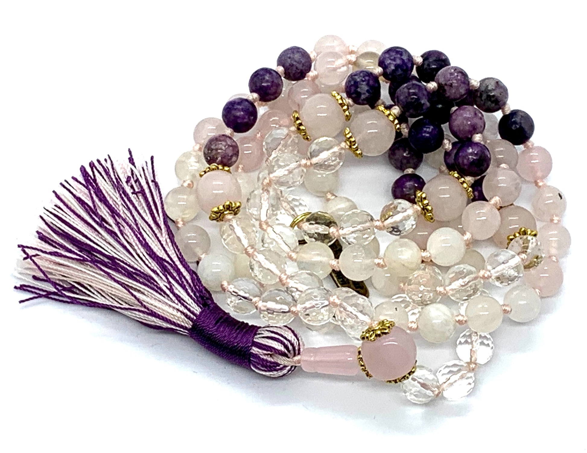 Lunar Love Mala Necklace worn as spiritual jewelry for love, compassion and emotional healing