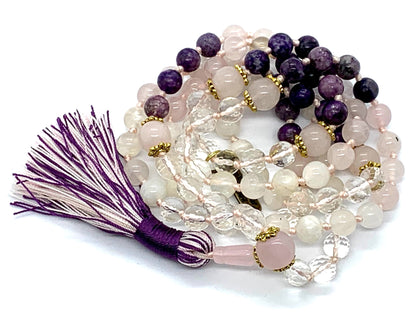 Lunar Love Mala Necklace worn as spiritual jewelry for love, compassion and emotional healing