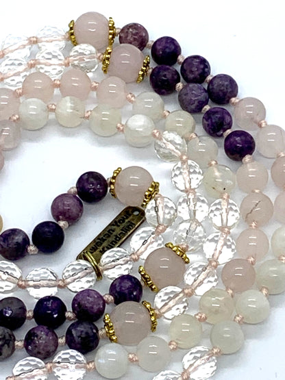 Lunar Love Mala Necklace AMOR Collection design for divine feminine energy and compassion. Awaken Your Kundalini luxury packaging for Lunar Love Mala Necklace AMOR Collection


