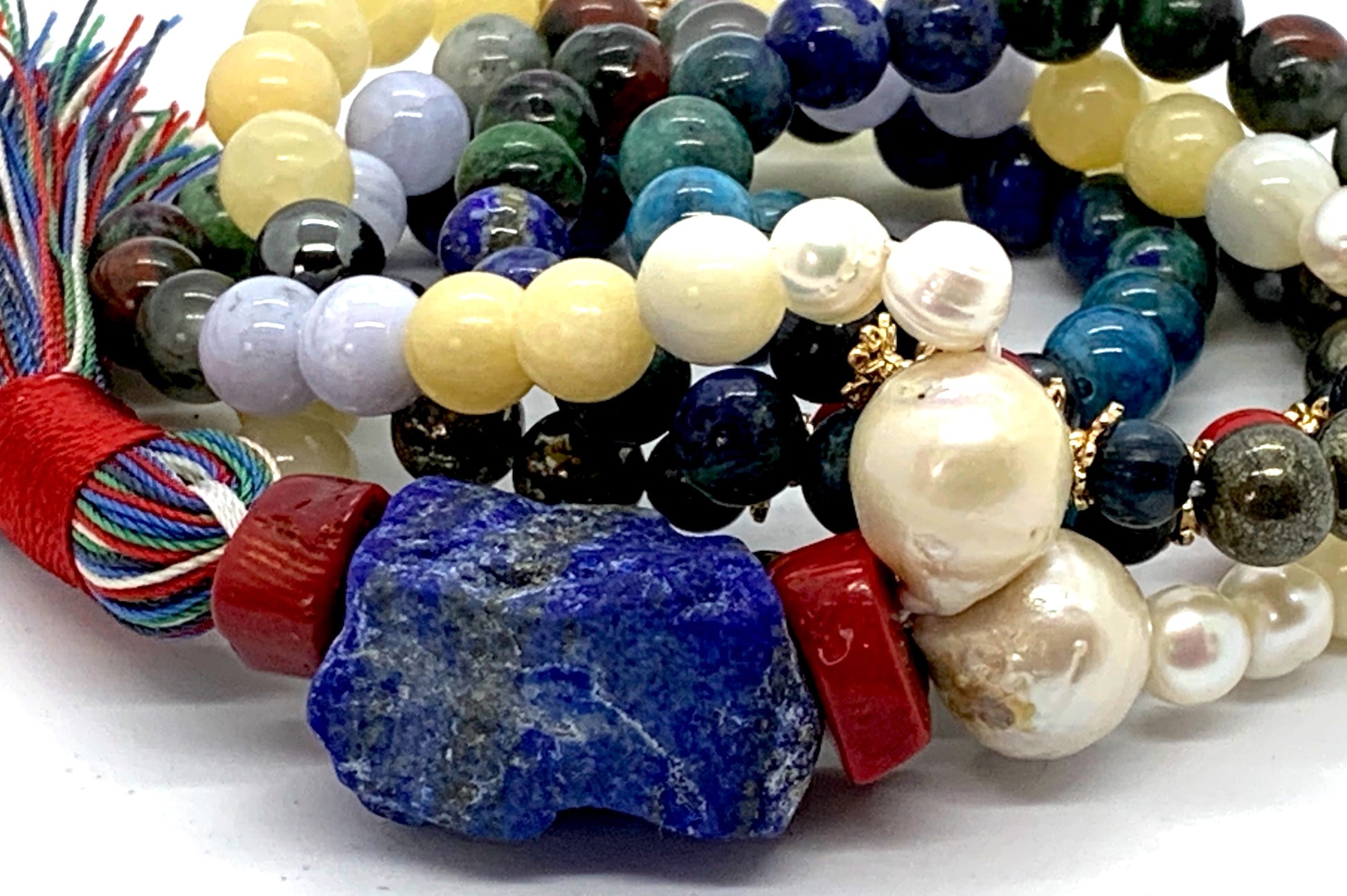 Hand-knotted 108 bead Cosmic Harmony Mala for clarity, courage, wisdom and spiritual balance