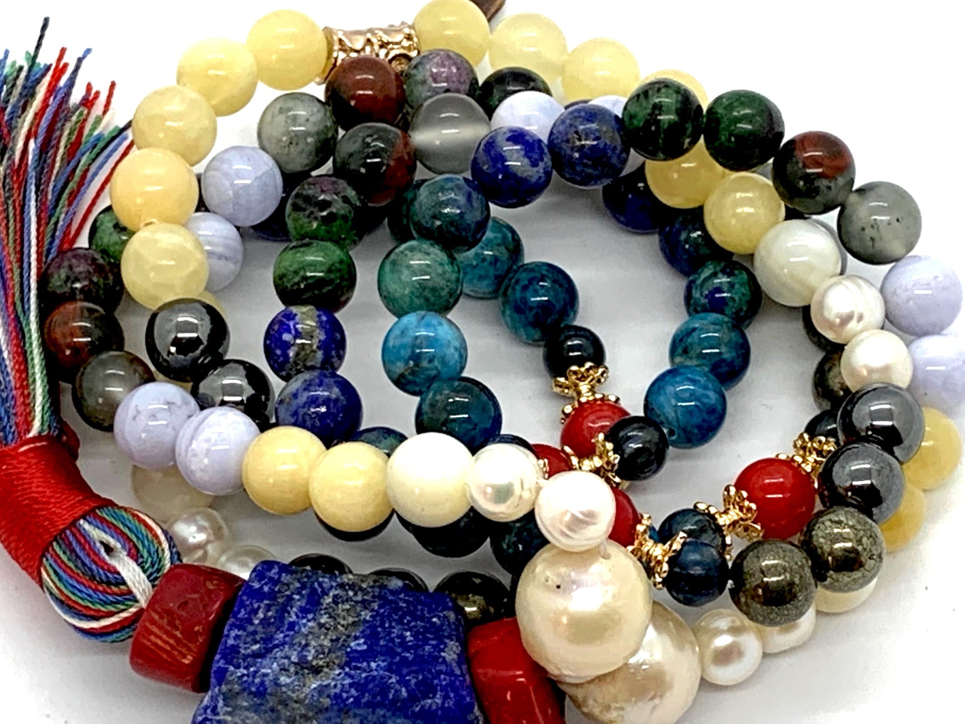 Cosmic Harmony Mala Necklace worn as luxury spiritual jewelry for transformation and protection