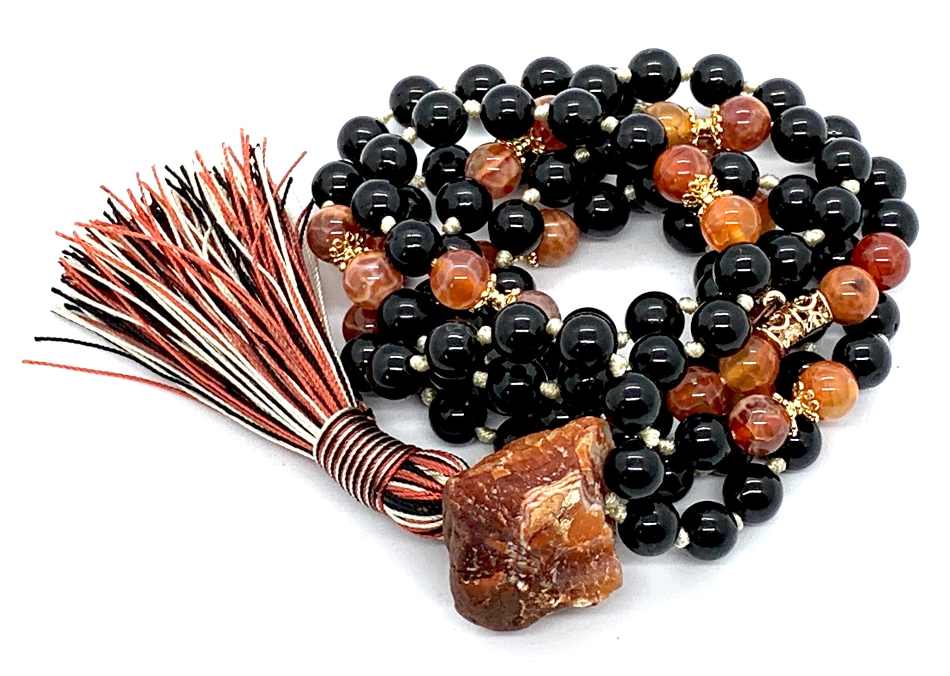 Hand-knotted 108 bead Inferno Guardian Mala for protection, courage and vitality