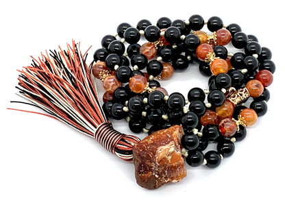 Hand-knotted 108 bead Inferno Guardian Mala for protection, courage and vitality