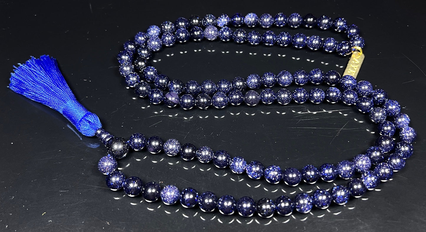 Blue Goldstone Midnight Gemstone Mala Necklace | TARA Collection by AYK