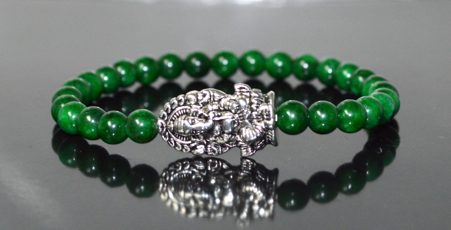 Green Jade Stretch Bracelet with Lucky Charm Accents - Taurus Birthstone for May - Heart Chakra