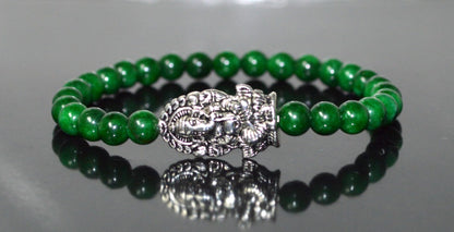 Green Jade Stretch Bracelet with Lucky Charm Accents - Taurus Birthstone for May - Heart Chakra