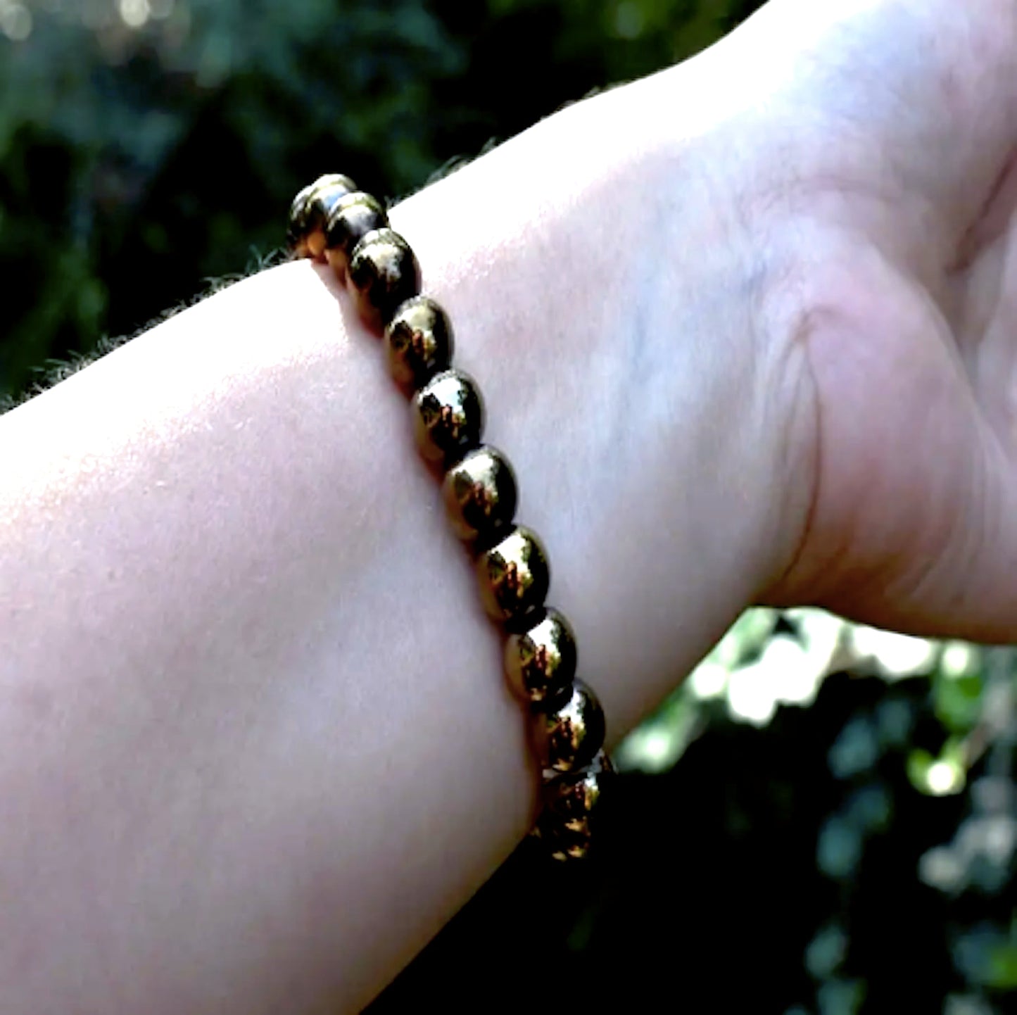 Ignite Your Willpower: Handmade Pyrite Stretch Bracelet (8mm Beads) - Aries Birthstone & Solar Plexus Chakra Power