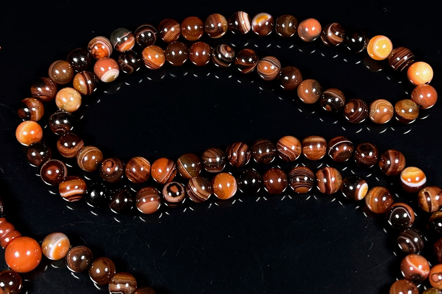 Handmade Red Striped Agate Mala Beads Necklace – 8mm, 108 Beads – Root Chakra, Aries & Scorpio Birthstone