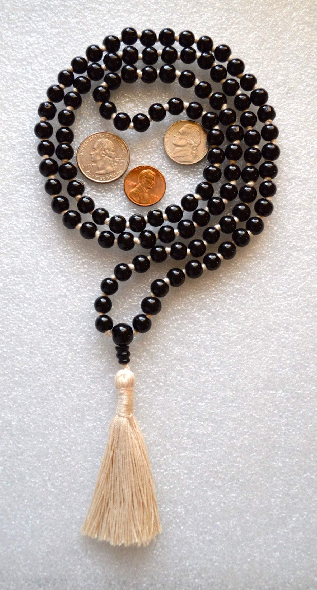 VESTA Black Tourmaline Mala Beads Necklace | Natural 108 Hand-Knotted Beads for Grounding, EMF Protection & Root Chakra Healing | Handmade in USA