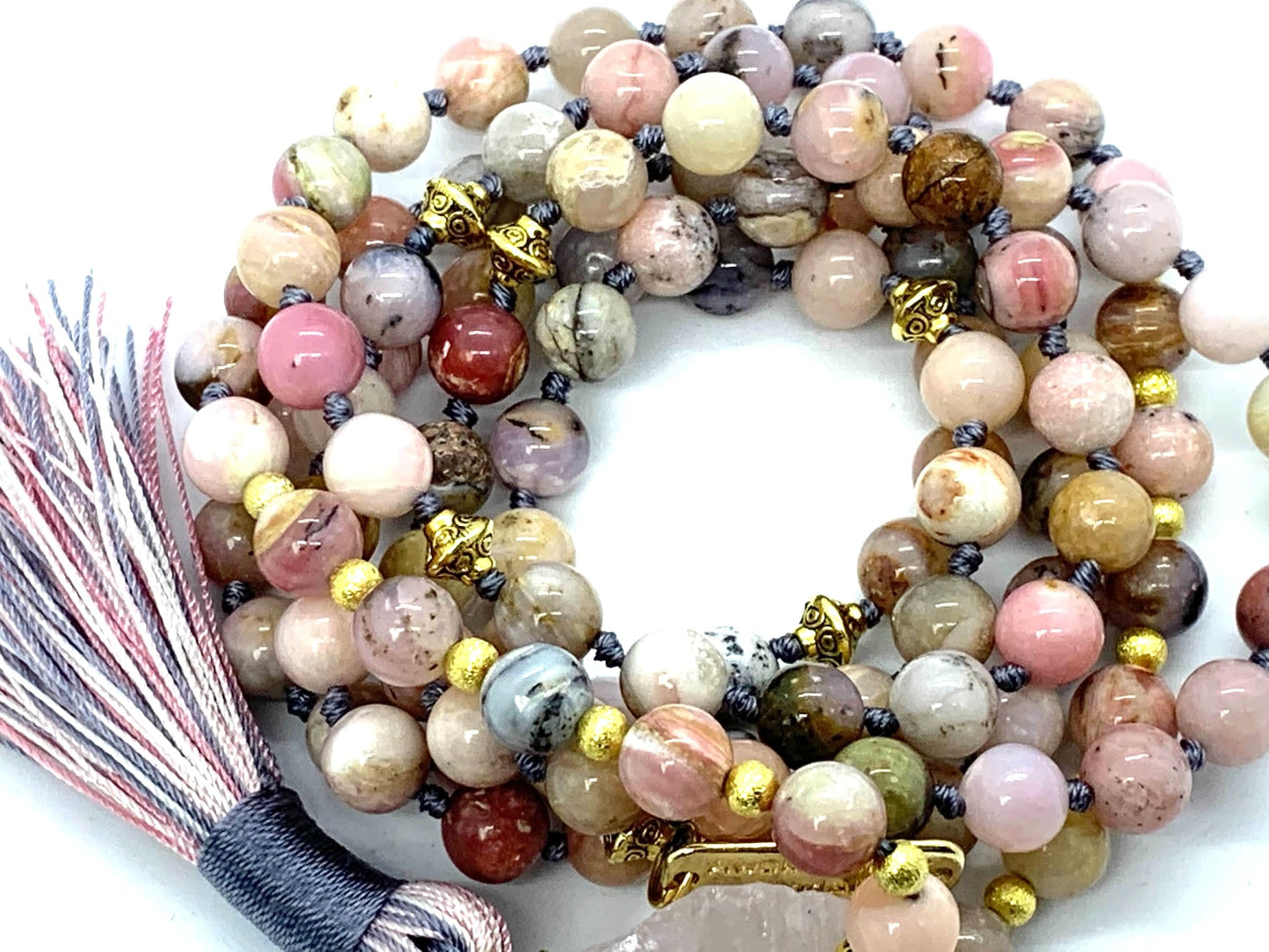 Pink Opal Mala Necklace | 8mm 108 Beads Hand-Knotted | AMOR Collection