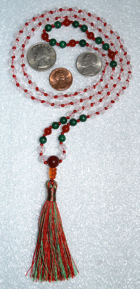 Crystal Quartz, Carnelian & Malachite Mala Necklace | GAIA Collection