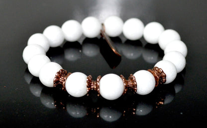 White Jade Stretch Beaded Bracelet - 10mm Beads – Heart Chakra, Libra Birthstone