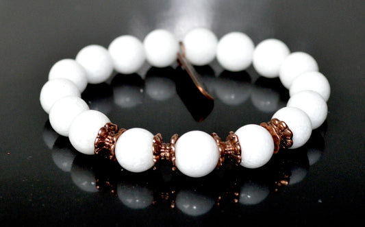 White Jade Stretch Beaded Bracelet - 10mm Beads – Heart Chakra, Libra Birthstone