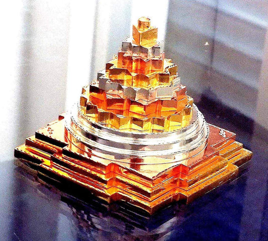 AWAKEN YOUR KUNDALINI Sri Yantra, Meru Yantra, Sri Chakra in Brass Size 3" Inch - Spiritual Powers, Vaastu Dosh, Prosperity - 3D - 3 Tone