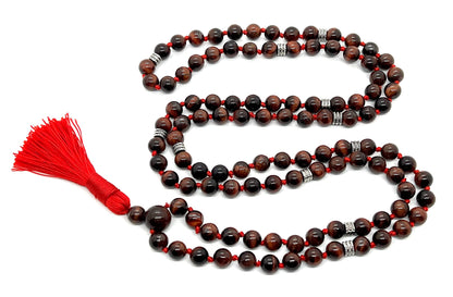 Red Tiger's Eye Mala Necklace, Hand Knotted, Scorpio Birthstone, Sacral Chakra