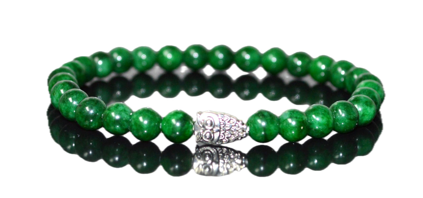 Green Jade Stretch Bracelet with Lucky Charm Accents - Taurus Birthstone for May - Heart Chakra