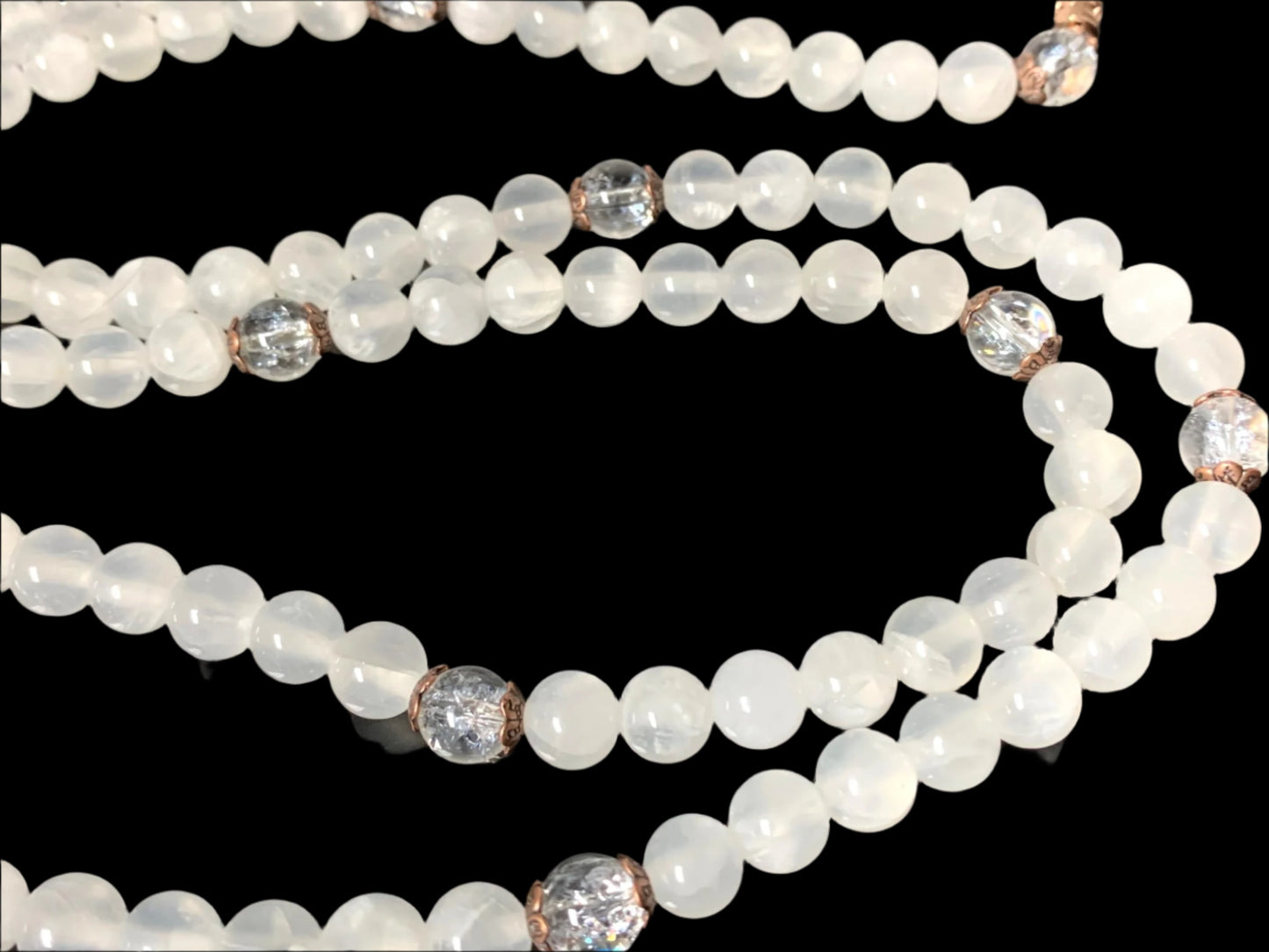 Selenite & Quartz Stretchable Mala Necklace| Crown & Third Eye Chakra