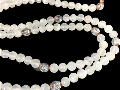 Selenite & Quartz Stretchable Mala Necklace| Crown & Third Eye Chakra