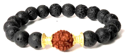 VULCAN Lava & 7 Mukhi Rudraksha Bracelet | 10mm Stretch | Grounding & Abundance
